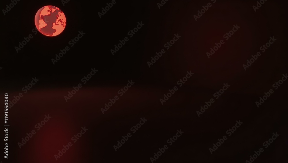 Poster earth globe in red on left. soft coral background. copy space for text, 3d render ai generated desig