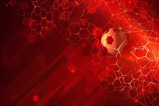 Abstract Red Background with Soccer Balls and Hexagonal Shapes for a Modern Sports Design