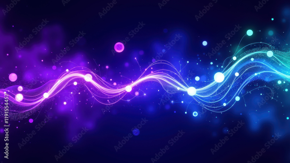 Poster vibrant abstract background with flowing lines and colorful dots.
