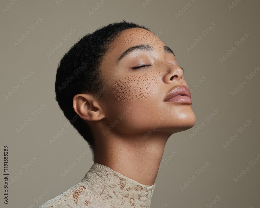 Aufkleber contemporary portrait of non-binary individual with etched patterns on skin