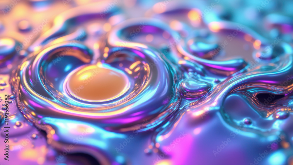 Poster vibrant abstract background with circular ripples on reflective surface.