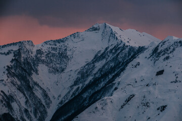 Winter mountain landscape in the Georgian ski resort of Gudauri