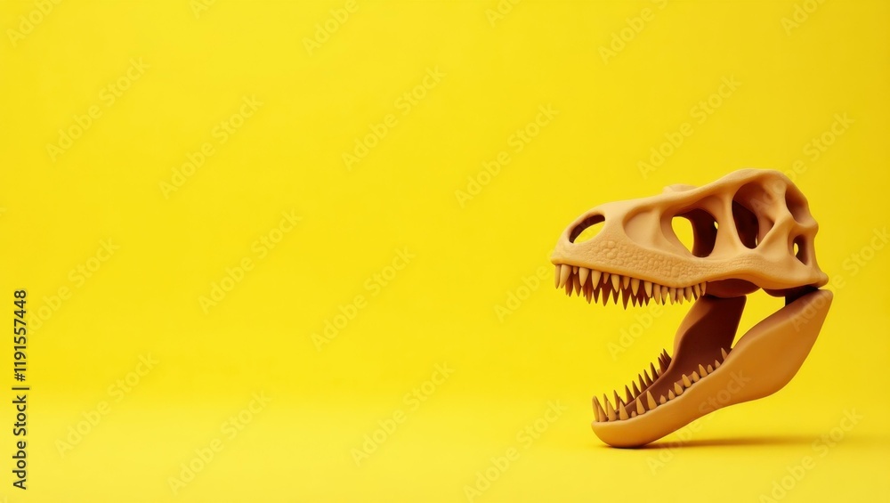 Poster sandstone t-rex skull on left. soft pink background. copy space for text, 3d render ai generated des
