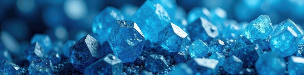Intricate blue aqua crystal formation; geometric, faceted, mineral, rock, background, texture, detail, geology, reflective, crystal