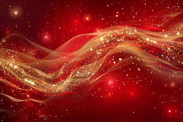 Abstract Red Background with Glowing Waves, Light Trails, and Shimmering Particles for a Digital Fantasy Design