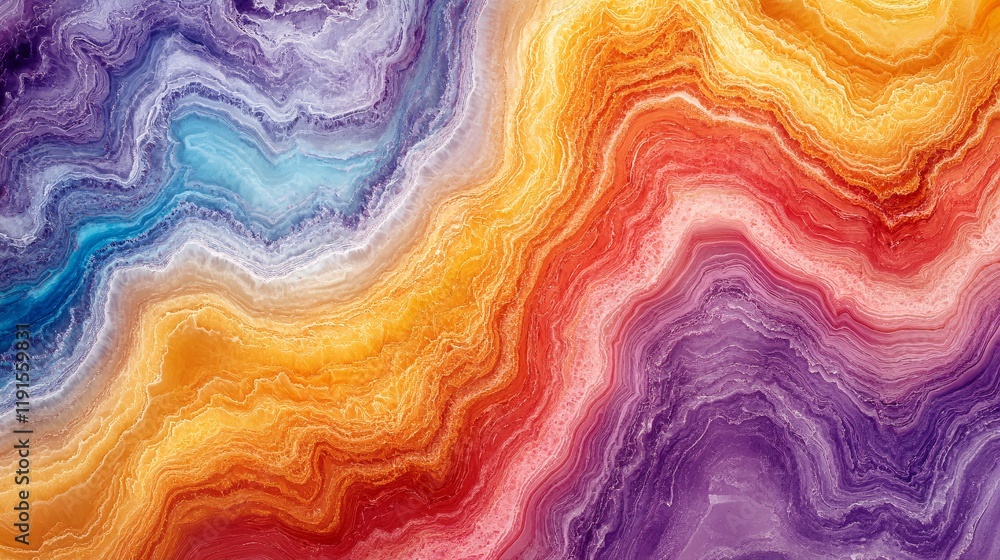 Poster vibrant layers of abstract colors flow in waves resembling natural patterns