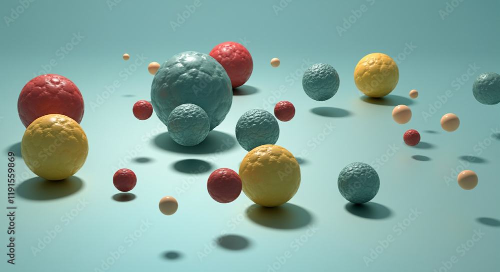 Poster colorful spheres in abstract science composition creating a vibrant visual effect