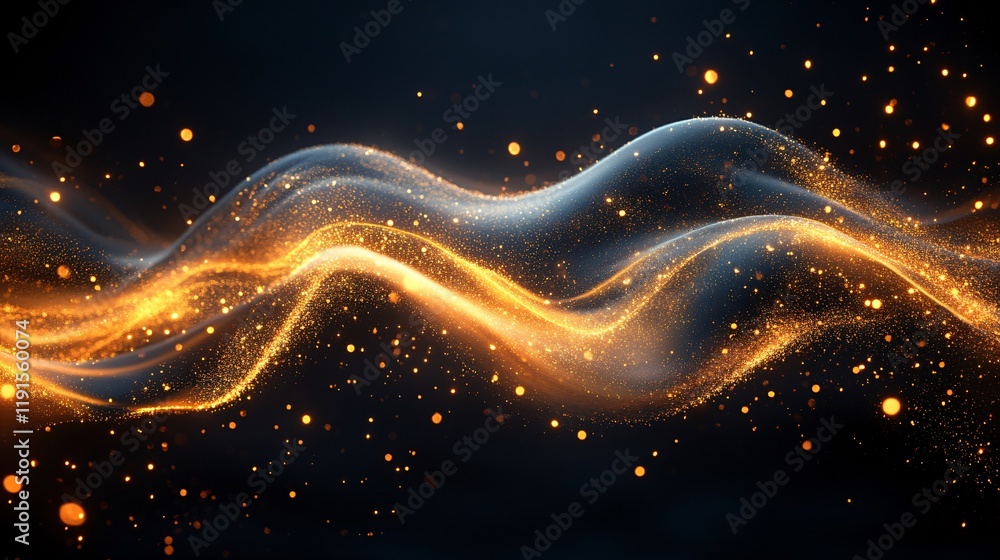 Poster vibrant golden waves create mesmerizing patterns in dark background