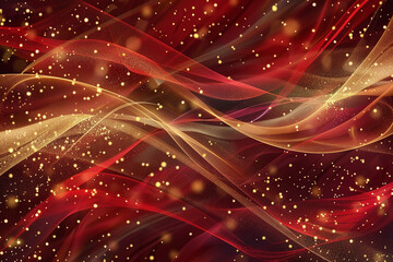Abstract Red Background with Glowing Waves, Light Trails, and Shimmering Particles for a Digital Fantasy Design