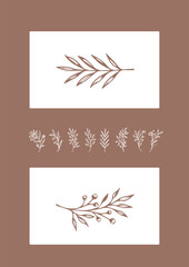 Flowers drawn by hand line, logo for design, on white background, Mocha Mousse colors - Pantone colors of 2025
