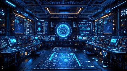 Fototapeta premium Futuristic control room with digital interfaces and advanced technology