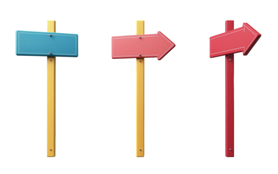 Colorful Directional Signs with Empty Space Isolated on transparent background