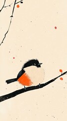 Watercolor Chickadee with Delicate Floral Branches on a Minimal Background 13