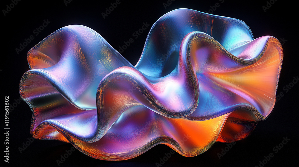 Poster colorful abstract sculpture with fluid waves created using digital techniques