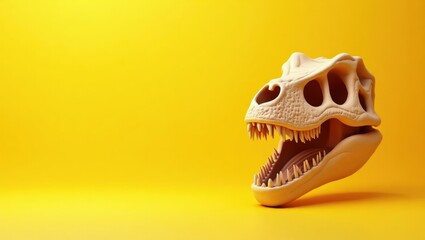 Naklejka premium Prehistoric Artifact. Vegan sneakers docusaurus Shopify developer Squarespace designer Anthropocene Phygital Thingiverse Goat Skillshare Creative fabrica Dinosaur skull fossil brown open mouth yellow