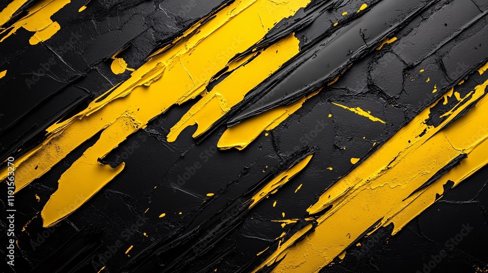 Aufkleber abstract texture of black and yellow paint with rough strokes and dynamic patterns
