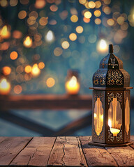 Ramadan Kareem background with arabic lantern and bokeh lights