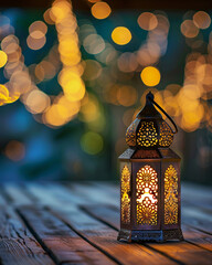 Ramadan Kareem background with arabic lantern and bokeh lights