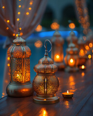 Arabic lanterns on a wooden background
