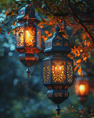 Hanging arabic lanterns,  Islamic background