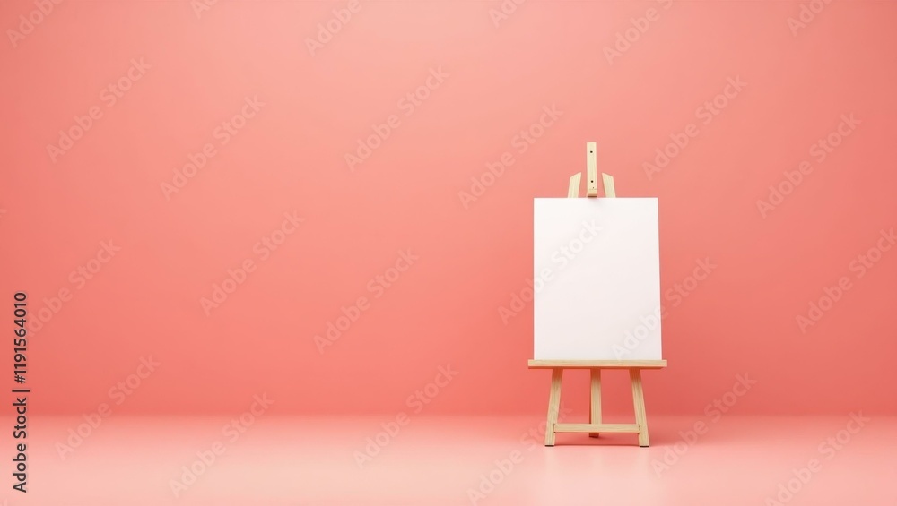 Poster cardinal red art easel on right. soft white background. copy space for text, 3d render ai generated 