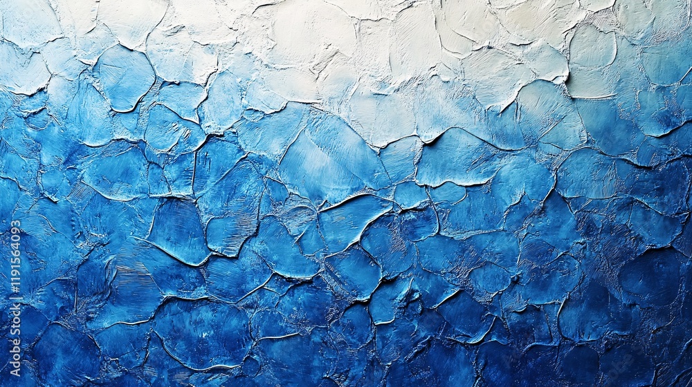 Poster textured abstract artwork in various shades of blue with layered patterns