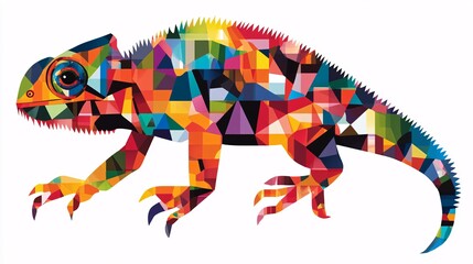 Colorful geometric lizard artwork made from vibrant triangular patterns