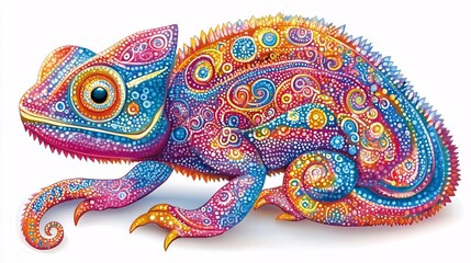 Obraz premium Colorful chameleon illustrated with intricate patterns and vibrant colors