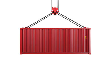 Red Shipping Container with Crane Equipment Isolated on transparent background