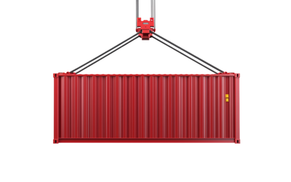 Red Shipping Container with Crane Equipment Isolated on transparent background
