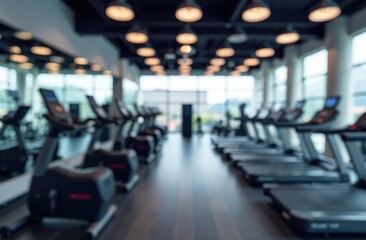 Abstract blur fitness gym with equipment for background