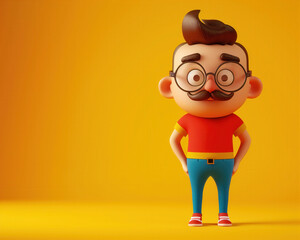 Playful Cartoon Character Illustration of a Stylized Man on Yellow Background for Creative Design Projects and Advertising