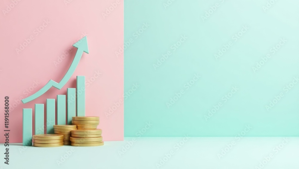Poster coral pink dumbbell on right. soft green background. copy space for text, 3d render ai generated des