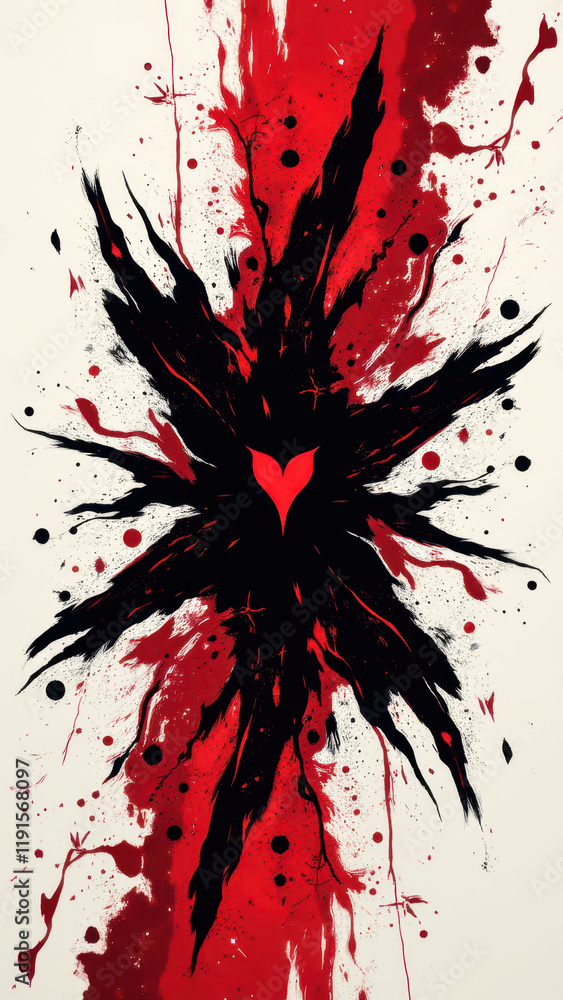 Aufkleber vibrant abstract background with splashes of red and black against a white canvas.