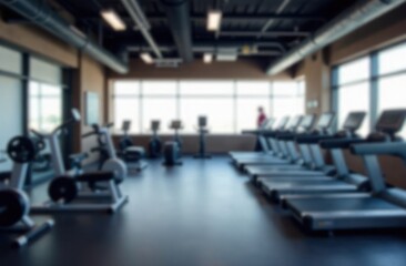 Abstract blur fitness gym with equipment for background