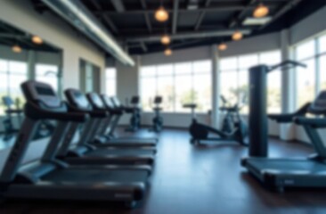 Abstract blur fitness gym with equipment for background