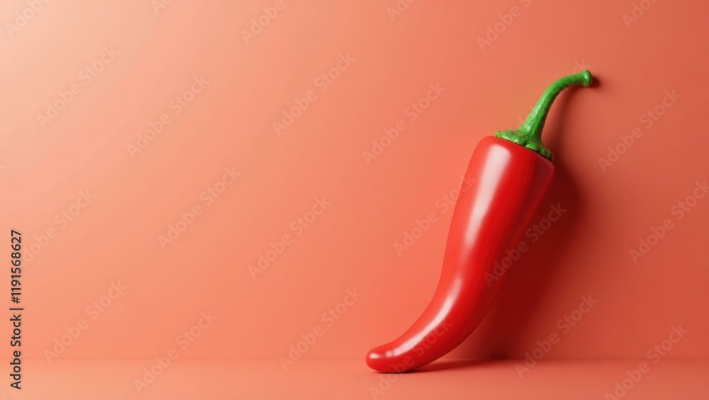 Poster chili pepper red dash cam on left. soft orange background. copy space for text, 3d render ai generat