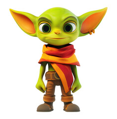 Colorful Fantasy Character Illustration with Large Ears and Bright Scarf on Transparent Background Perfect for Design Overlays