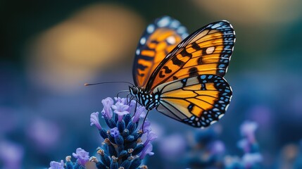 Fototapeta premium Orange Butterfly on Lavender Flowers in Nature