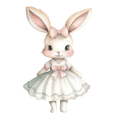 Cute bunny ballerina. Ballet dancer. Animal watercolor illustration.