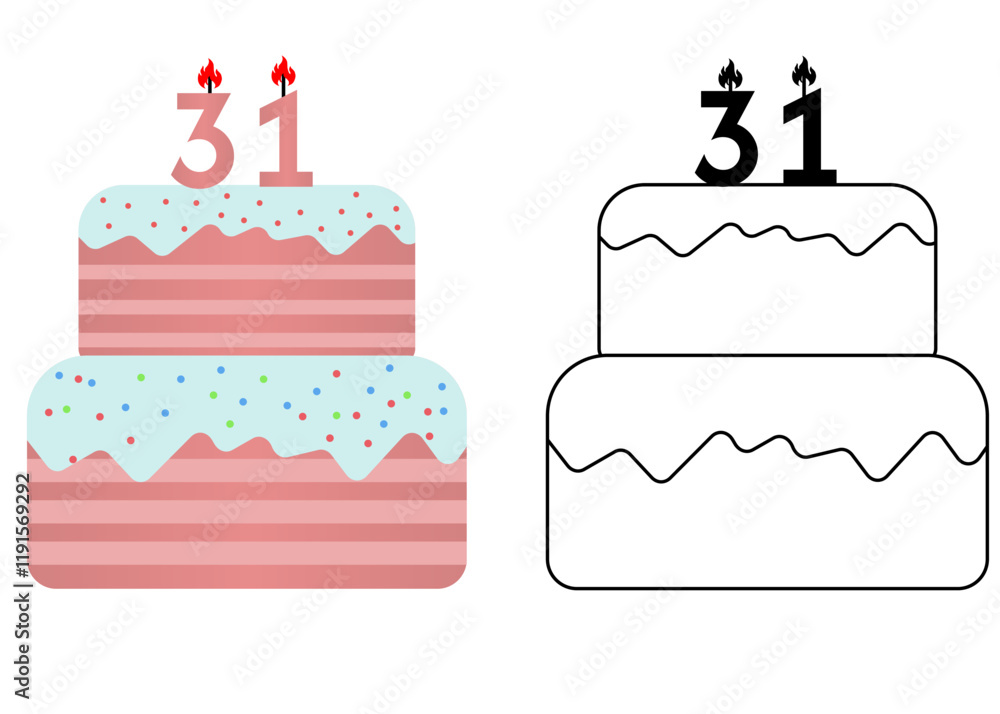 Fototapete set of icons cake with number 31 vector cake on white background not birthday