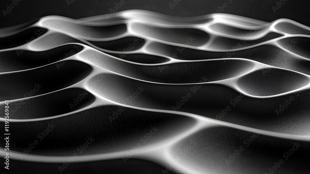 Poster abstract grayscale image of undulating textured surfaces