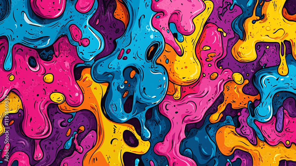 Poster colorful abstract splashes creating a vibrant visual in a playful design