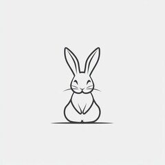 Cute bunny line art, sitting, white background, logo design