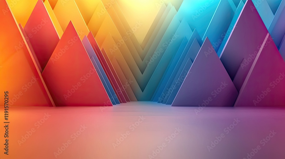 Poster Abstract Colorful Triangular Geometric Mountain Range Design