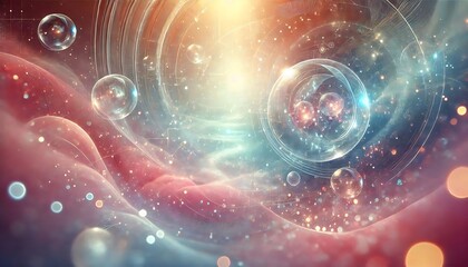 Obraz premium Dreamlike futuristic background with floating holographic orbs, radiant pastel hues, and a soft glowing mist sleek effect. Generative AI