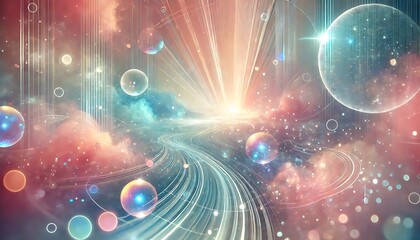 Dreamlike futuristic background with floating holographic orbs, radiant pastel hues, and a soft glowing mist sleek effect. Generative AI