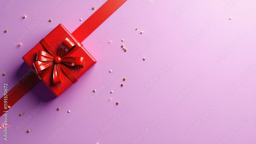 Poster ruby red ufo on right. soft pink background. copy space for text, 3d render ai generated designer el