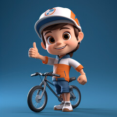 Animated Young Boy with Bicycle Illustration Giving Thumbs Up for Adventure and Fun