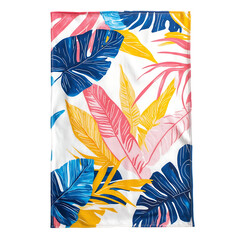 Vibrant Tropical Leaf Pattern Summer Beach Textile Design art blue pink gold print white plant decor